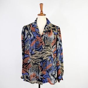 Vintage 70s 80s Teddi of California monstera tropical leaf pattern shirt Size 14